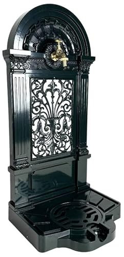 L'Héritier Du Temps Fontaine de Jardin à Poser Source en Fonte d'Aluminium Verte et Robinet Laiton Décoration de Jardin 35x40x83cm