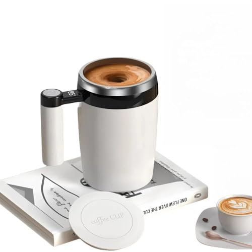 YOUNICE Self-Stirring Coffee Mug Rechargeable 380ML Magnetic Stirring Cup with LCD Temperature Display for Coffee Milk Tea Hot Chocolate (White, 380ML)