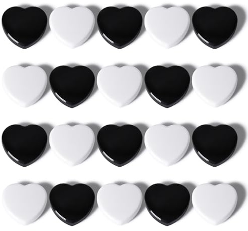 PYJLBX Magnete Stark - 20 Stück Bunte Herz Kleine Magnete für Magnettafel & Kühlschrank | Dekorative Kühlschrankmagnete | Mini Whiteboard Magneten für Tafel, Foto, Pinnwand, Magnetwand (Schwarz+Weiß)
