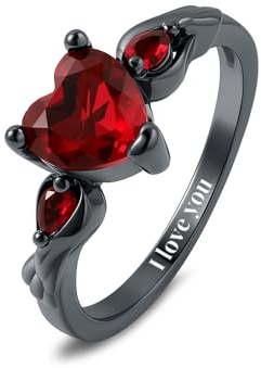 LeosHi Pärchen Gravur Eheringe Partnerringe Verlobungsringe für Frauen Wolfram Herrenring Schwarz Rot Zirkonia Ring Edelstahl für Freundin Ihn Personalisierte Größe 49-70 (Madame)