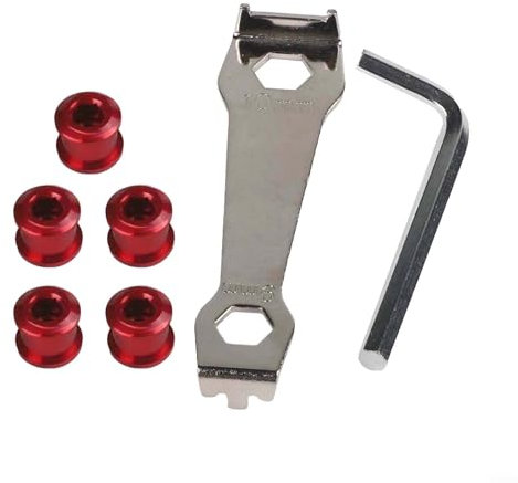 5 viti doppie per ruota dentata con chiave di montaggio per corona della bicicletta, costruzione in lega di alluminio (rosso)