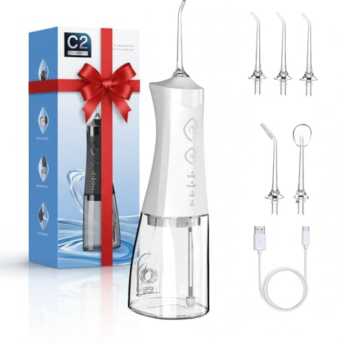 Flosser dentale senza fili per denti, 350 ml, irrigatore orale portatile con 4 modalità di irrigatore orale portatile, con 4 punte a getto, ricaricabile, irrigatore orale IPX7, impermeabile, per casa