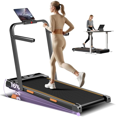 LONTEK 3.0HP Tapis de Course Pliable Inclinable 16%,avec Accoudoirs | 10km/h Tapis de Marche Pliable Inclinable, Télécommande, Treadmill Walking Pad, Tapis de Marche Bureau, 159KG Max Charge