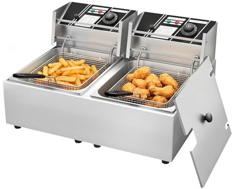 MOOTACO Commercial Deep Fryer, 12L Electric Fryers with 2 Baskets,5000W Double Tank Deep Fat Fryer Stainless Steel Chip Fryer with Lids & Temperature Controler for Restaurant,Fast Food,Kitchen