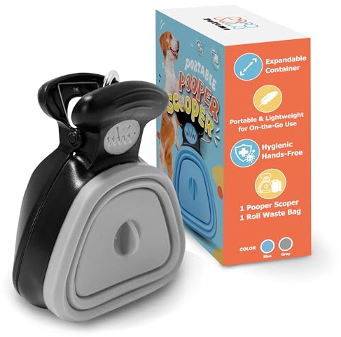 potomo Dog Pooper Scooper – Hands-Free Dog Poop Scooper with Bag Attachment & One-Handed Use – Clip-On, Portable Poop Scoop for Small & Medium Dogs – Built-in Dispenser with 10 Bags (Grey)