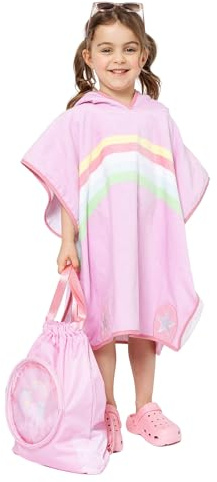 Kids Cotton Towel Beach Poncho with Swim Bag & Novelty Hood for Girls Boys | Super Absorbent, Quick Dry Easy Changing 100% Cotton Towelling Poncho Bath Robe Cover Up for Swimming, Beach, Pool, Holidays