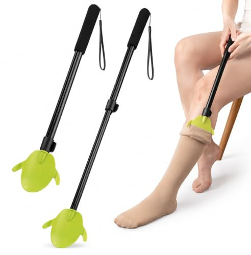 Supporto per calze a compressione, asta telescopica multifunzione per anziani e disabili, facile da indossare e togliere calze a compressione e calze, pratico aiuto quotidiano in caso di movimento