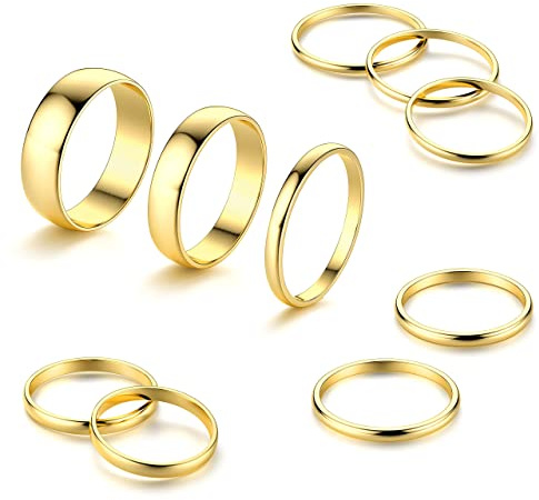 WBDWWTD 10 st Knuckle Rings Set Rostfritt stål Ring Enkel Slät Finger Stapelbara Ringar Set för kvinnor Vanliga bandringar