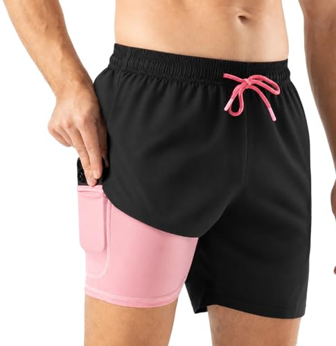 Veximora Bañador Hombre Corto 2 en1 con Forro de Compresión Secado Rápido, Impermeable y Bolsillos con Cremallera, Short de Playa, Piscina, Surf, Regalo para Hombre en Navidad, Cumpleaños y Vacaciones