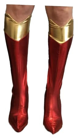 SoWest GoGo Women’s Superhero Boot Covers – 60s 70s Red & Gold Hippie Fancy Dress Accessory for Halloween Party | Retro Disco Movie Star Boots Tops Cover for Heels or Flat Shoes