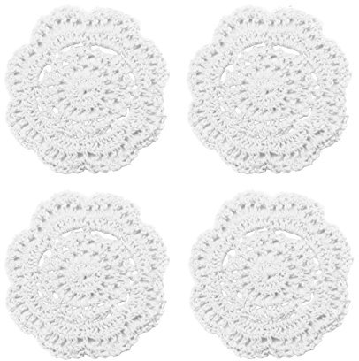 Phantomon Lace Round Crochet Doilies Handmade Coasters, 4-Inch, Pack of 4 (White)