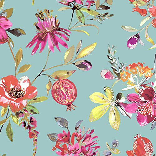 Holden Decor Melgrano Floral Flowers Botanical Bleu sarcelle Doré métallique papier peint