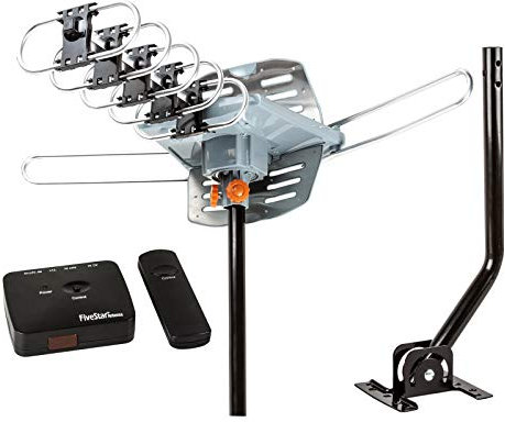 Five Star Antenne TV HD d'extérieur avec radio UHF/VHF/FM infrarouge avec mât de montage et câble coaxial RG6 de 40FT