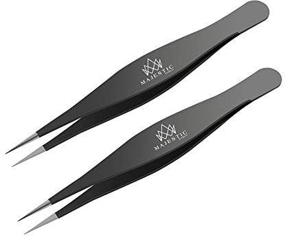Majestic Bombay Fine Point Tweezers for Women and Men – Splinter Ticks, Facial, Brow and Ingrown Hair Removal–Sharp, Needle Nose, Surgical Tweezers Precision Pluckers best tweezers for chin hair