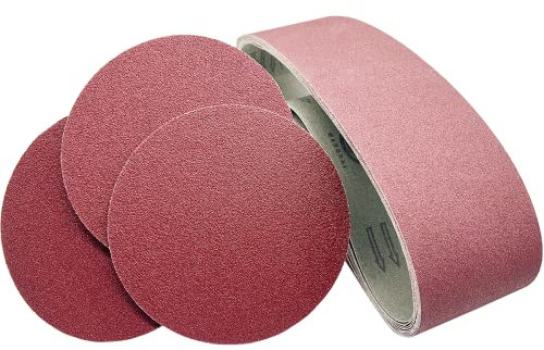 FEIHU Schleifbänder und Schleifpapier.Schleifbänder 100x915mm (2XP80/120/150/240/400).Set mit 12 selbstklebenden Schleifscheiben 150mm (2XP60/80/120/180/240/320) für Bandschleifer (22 Stück Set)