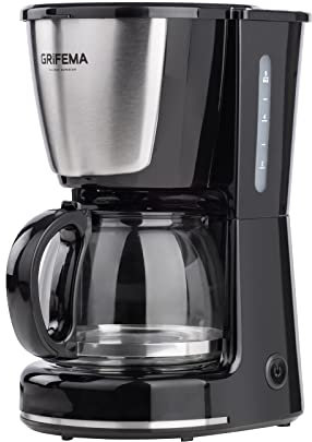 GRIFEMA Kaffeemaschine mit Thermoskanne, Filterkaffeemaschine mit Mahlwerk, Abnehmbaren Wassertank und Wiederverwendbarer Filter-Korb, mit Abschaltautomatik, Wasserkocher Schwarz, 0.75 L