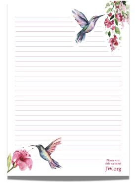 JW Letter Writing A4 Pad Stationery Paper Lined Gift Notepad Writing Sheets (Humming Birds)