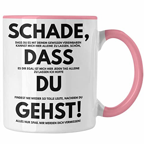 Trendation - Schade Dass Du Gehst Jobwechsel Tasse Geschenk Kollegin Kollege Lustig Abschiedsgeschenk Sprüche Abschied Neuer Job Kaffeetasse (Rosa)