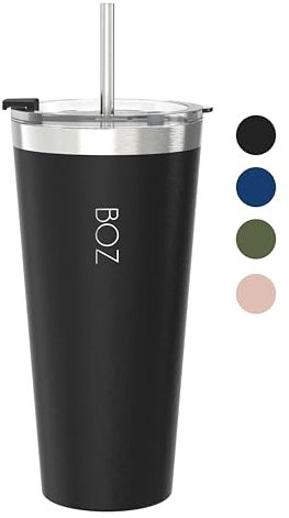 BOZ Trinkbecher mit Deckel und Strohhalm - Kaffeebecher To Go 650 ml – Becher mit Strohhalm – Auslaufsicher & Spülmaschinenfest – Isolierbecher 4h heiß & 8h kalt – Trinkbecher Schwarz