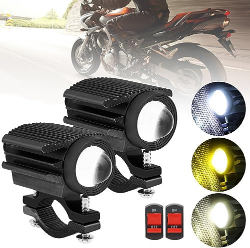 Windance 2PCS Motorcycle LED Headlight,32W 4 Modes Hi/Lo Beam Yellow White 6500K Waterproof Aux Spotlight for Tractor Truck ATV UTV SUV Boat 9V-85V (Black2pcs)