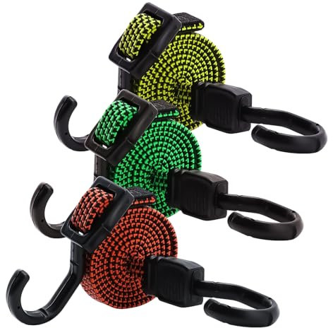 Spanngummi mit Haken, 3er Set Verstellbar Expander mit Haken, 120cm Gepäckspanner Dehnbar Reißfest Stark Belastbar Gummispanner, Befestigungsgurt für Auto, Fahrrad und Outdoor Aktivitäten