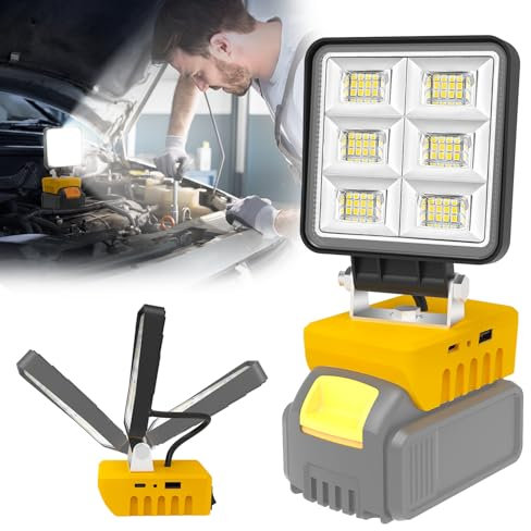 LED Work Light for Dewalt 18v Battery, NATPOW Flood Light LED Outdoor Portable Lights with 2 Mode, USB & Type-C Portable Lights, Cordless 5200LM Job Site Lighing for Camping Car Garage (No Battery)