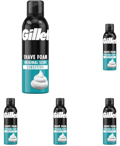 Gillette Classic Bartpflege Rasierschaum Männer (200 ml), Geschenk für Männer (Packung mit 5)
