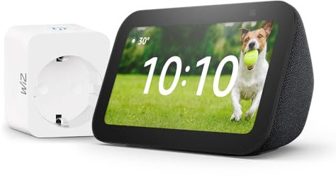 Echo Show 5 (3.ª generación) | Antracita + WiZ Enchufe Inteligente, compatible con Alexa - Kit de inicio de Hogar digital