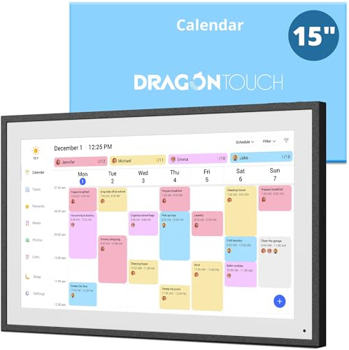 Dragon Touch Calendario, calendario digital de 15.6 pulgadas, planificador de pared familiar, pantalla táctil interactiva Full HD 1080P, gráfico inteligente de tareas y organización del hogar