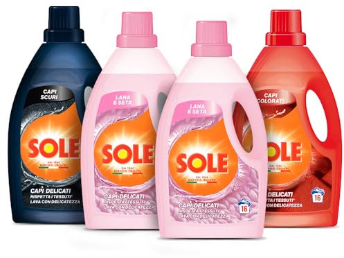 Sole Kit Detersivi Liquidi per Capi Delicati per Bucato a Mano e in Lavatrice: 2 Flaconi per Lana e Seta, 1 Flaconi per i Capi Scuri e 1 Flacone per i Capi Colorati, 4x1000 ml