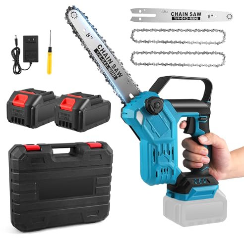 MINENICE Mini Motosierra Bateria 8 Pulgadas, Motosierra Eléctrica con 2 Baterías, Ajuste Sin Herramientas, Lubricación Automática de Cadena, Sierra Eléctrica Podar Árboles para Jardines