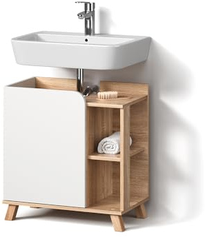 Livinity Mobile sottolavabo per bagno Marano, Sonoma/Bianco, 60 x 65 cm con anta e vani a giorno