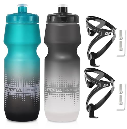 GEMFUL Fahrrad Flaschenhalter Set mit 2X 750ml BPA-Frei & Auslaufsicheren Trinkflaschen – Extrem Leicht, Super Robust & Sicherer Halt für MTB Alle Radtypen