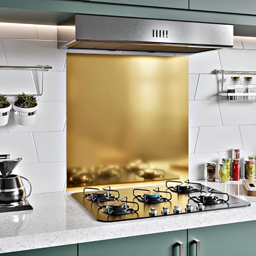 BELOFAY 1mm Thick Stainless Steel Splashback for Kitchen With Golden Brushed Finish, Hob Splashback For Cookers 600x250mm with Adhesive/Glue included