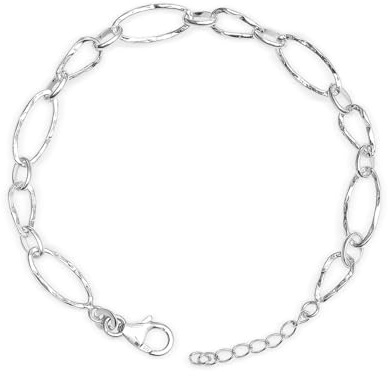 LeCalla Pulseras de eslabones martillados de plata de ley 925 para mujer, cadena texturizada bohemia hecha a mano y pulsera de eslabones ovalados ajustables para mujer, pulseras martilladas circulares