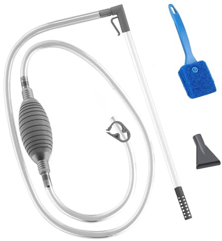 RPHONGHONG Rengöringsset för akvarium, mulmdammsugare, akvarium, handpump, akvarium, rengöringsmedel, vattenbyte med rengöringsskrubbsvamp/borste för vattenbyte och filter, sandrengöring (grå)
