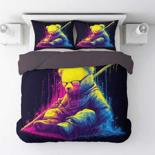 Double Size Ultra-Soft Duvet Cover Set, Graffiti art cartoon bear cub paint Lightweight Bed Linen for Decoration, Yellow, 200x200cm(79x 79) with Pillowcase