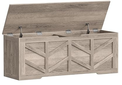 Zeibospri 51.2 Storage Chest, Extra Large Storage Bench with 2 Safety Hinges, Storage Trunk Supports 330 lb, Wooden Blanket Storage for Bedroom, livingroom, entryway, Greige