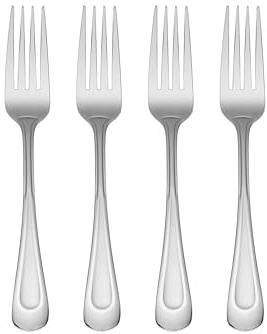 Oneida Satin Sand Dune Everyday Dinner Forks, Set of 4, 18/0 Stainless Steel, Silverware Set, Dishwasher Safe