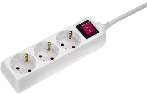 as - Schwabe 11361 3-Vägs Socket Strips med Switch, IP20, 230 V/16 A, 1,4 meter Kabel, Vit