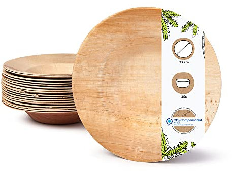 BIOZOYG Palmware Plato de sopa profunda I profundo 23 cm 25 piezas platos vajilla de hojas de palma Ensaladera de pasta I vajillas desechables compostable biodegradable