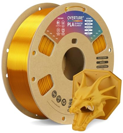 OVERTURE Filamento PLA 1.75mm, 1kg Bobina(2.2lbs), Precisione Dimensionale +/- 0.02 mm, per Stampante 3D (Oro Reale)