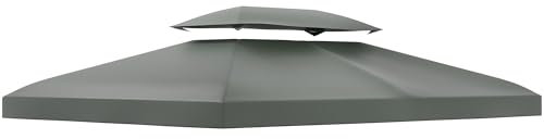 Outsunny 3x4m Gazebo Canopy Replacement Cover, 2 Tier Top Roof UV Cover Garden Patio Outdoor Sun Awning Shelters, Dark Grey (TOP COVER ONLY)