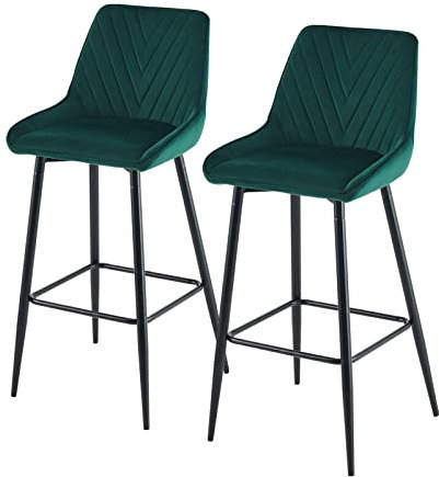 CLIPOP Barhocker, Barstühle, Küchenstühle, mit Rückenlehne, Stahlgestell, einfache Montage, modern Design (Samt Grün, Sitzhöhe 75cm)