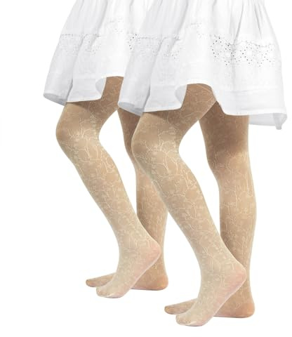 CALZITALY PACK 1/2 Collant pour Filles en Dentelle | Collants avec Motif à Fleurs – 40 DEN | Ivoire, Blanc | 2-3, 4-6, 6-8, 8-10, 10-12, 12-14 ans | Made in Italy (4/6 ans, 2 Paires - Ivoire)