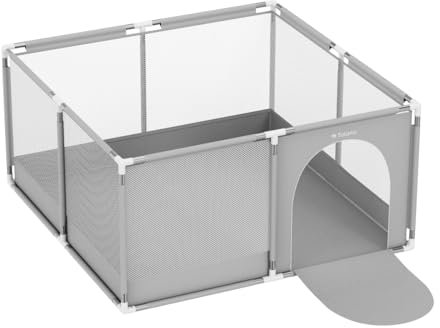 Tulano Cozy 20 Laufstall Baby 130x130 cm mit Boden Spielgitter für Babys 6 bis 36 Monate Tragbar Innen Außen Faltbar Netzwände Metallrahmen Kinderschutz Reisegitter Laufgitter Grau