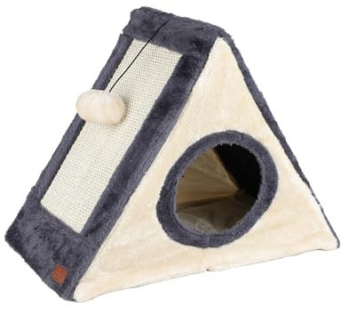 Spetebo Katzenhaus mit Kratzbrettern aus Sisal - 42 x 35 cm - Katzenhöhle mit Spielball - Katzenhütte Katzenbett Katzenhäuschen für Katzen Aller Rassen