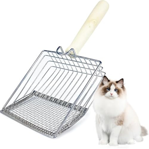 JUXINE Katzenstreuschaufel mit Langer Griff,Katzenklo Schaufel Metall,Tiefer Katzenschaufel, Katzenschaufel für Katzenklo, Katzenstreu Schaufel Große, für Katzenstreu Klumpstreu