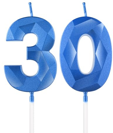 Royal Blue 30th Birthday Candles, 3D Number 30 Candle for Cake, Women Men 30th Birthday Decorations,Sapphire Candle Topper Blue Cake Decorations for Birthday Party Wedding Anniversary Supplies
