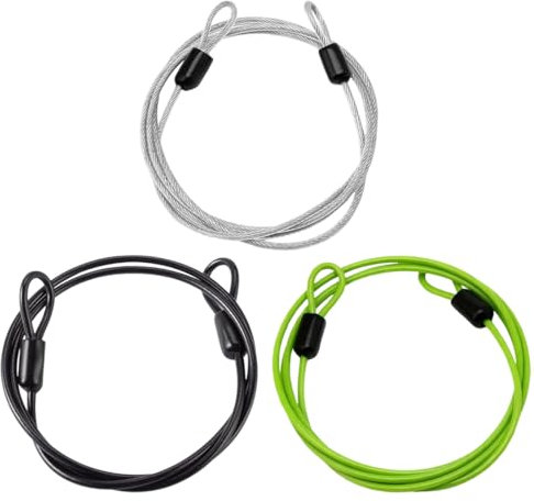 Schlaufenkabel, 3 Stück Stahlseil mit Ösen Sicherheitskabel, Sicherheitskabel Stahlseil mit Kunststoff ummantelt, Sicherung für Fahrrad/Motorrad/Ebike, transparent, Schwarz, Grün, 1 M